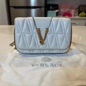 Versace White Quilted Crossbody Bag with Gold Accent